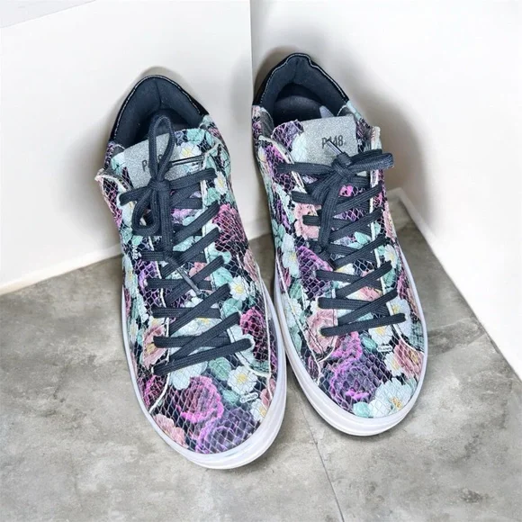 P448 John Flowers Low Top Floral Sneaker Glitter Tab - Picture 2 of 6
